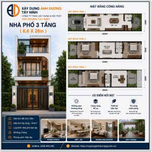 Tư vấn xây dựng nhà phố 3 Tầng (6,6m x 26m)