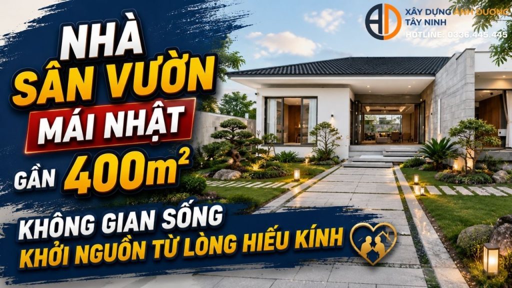 Nhà sân vườn mái Nhật gần 400m² – Không gian sống khởi nguồn từ lòng hiếu kính